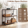 3-tier industrial bookshelf in rustic brown with metal frame, featuring wide open shelves for easy organization.