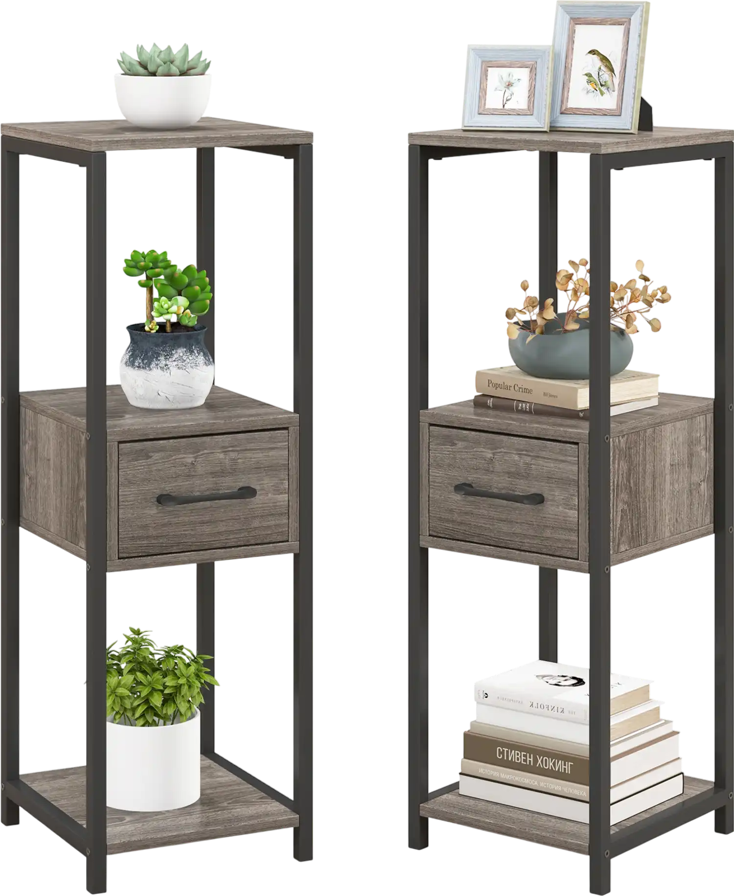 Costway 2 Pack 3 Tier Tall Metal Plant Stand w/ Drawer Display Shelf 86534921 New