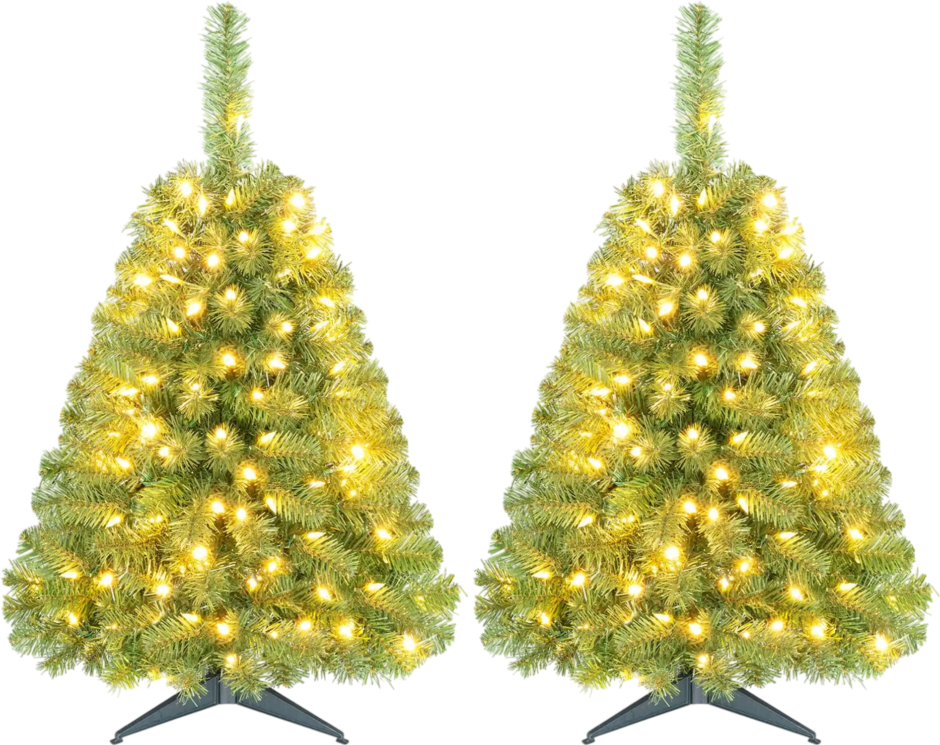Costway 2 Pack Pre-Lit Artificial Mini Christmas Trees 100 Warm White LED Lights 59824956 New