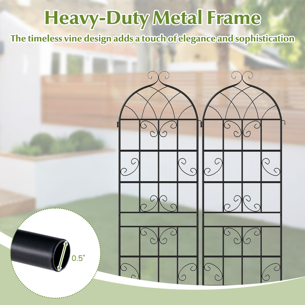 Two 71" x 20" metal garden trellises with a heavy-duty frame, perfect for supporting climbing plants in outdoor.