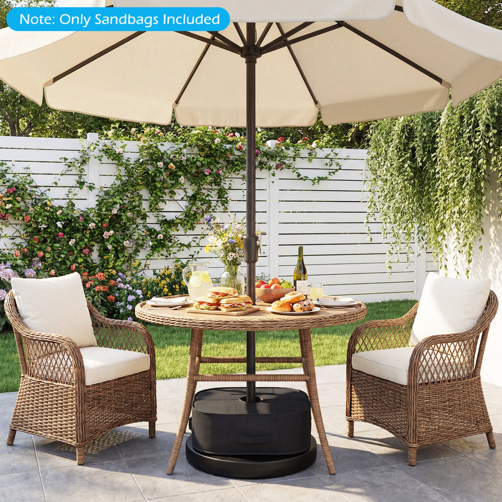 Two 90 lbs umbrella base weight sandbags in black, made of durable 900D oxford fabric for stable outdoor umbrella.