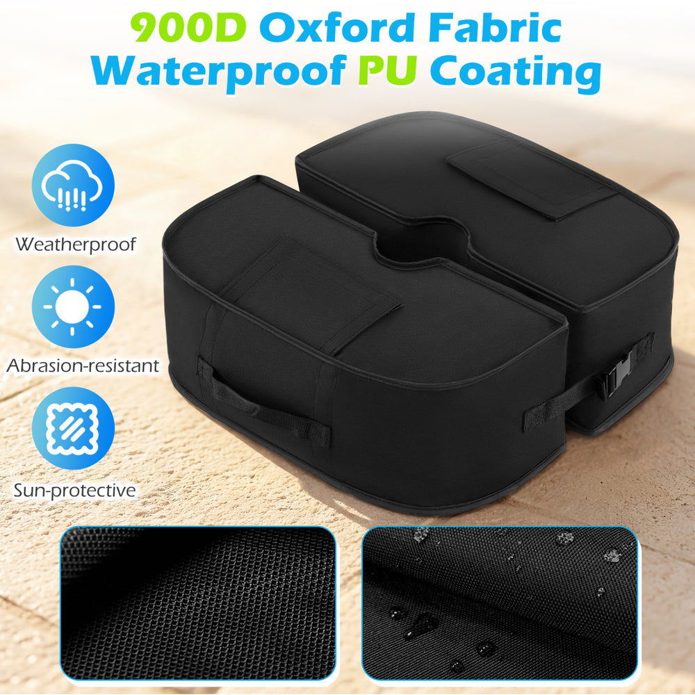 Black 2-pack umbrella base weight sandbags made of 900D oxford fabric, waterproof PU coating for stable support.