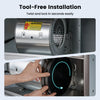 Activated carbon filter installation shows tool-free twist and lock mechanism for ductless range hoods.