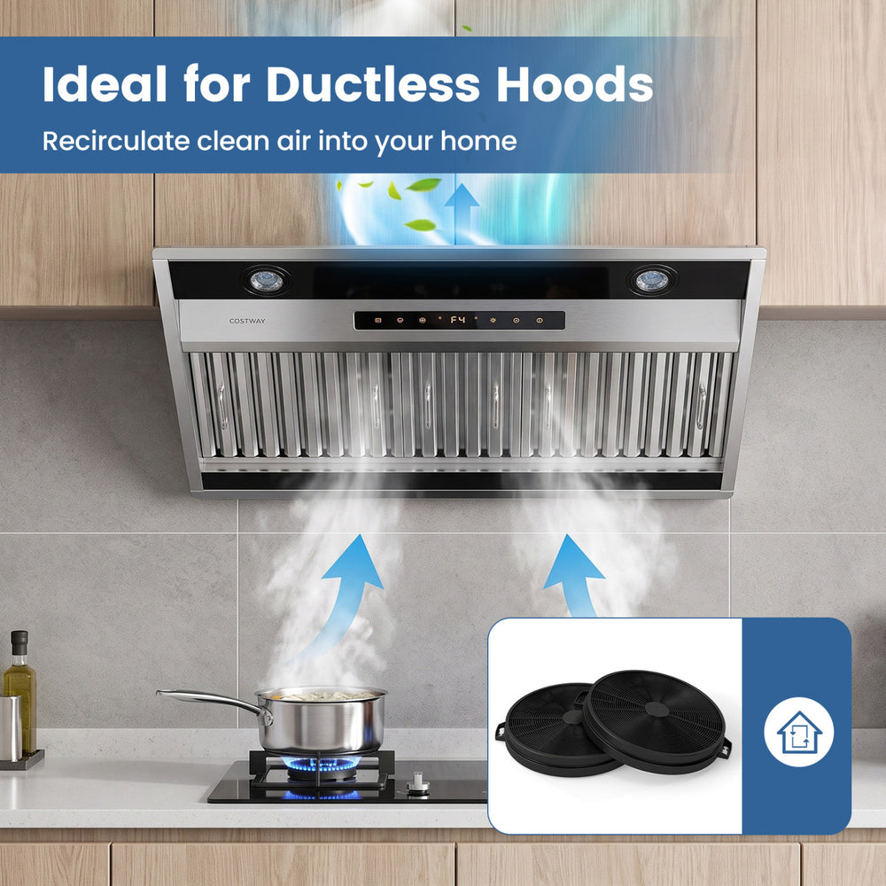 Activated carbon filter pack for ductless range hoods, designed for easy installation and advanced smoke filtration.
