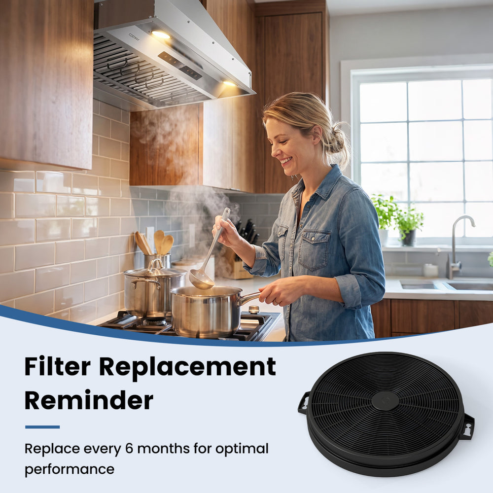 Activated carbon filter for ductless range hood, designed for smoke filtration and easy tool-free installation.