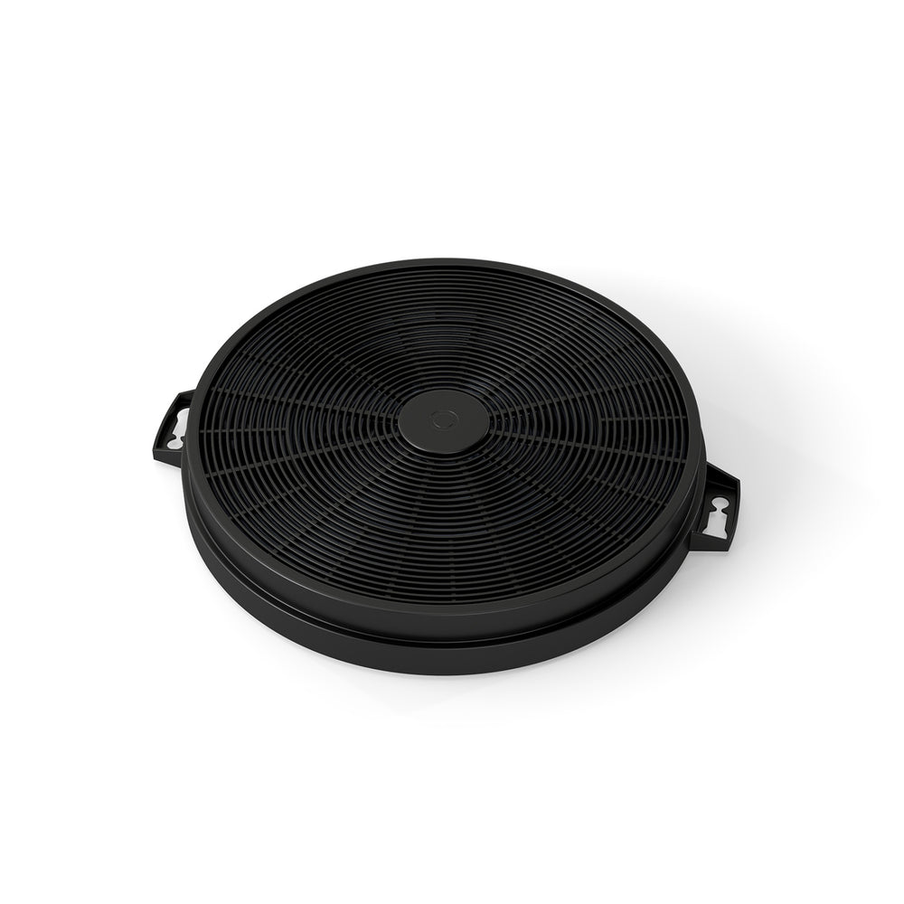 Activated carbon filter for ductless range hood featuring triple layers and twist-lock installation for easy replacement.