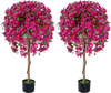 2 Pack Artificial Azalea Trees Faux Floral Plants with Vivid Blooming Flowers