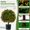Artificial boxwood topiary ball tree set with orange fruit, lush PE leaves, and cement-filled pot for stability.