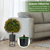 Artificial boxwood topiary ball tree with orange fruit in a cement-filled pot, perfect for home decoration and.