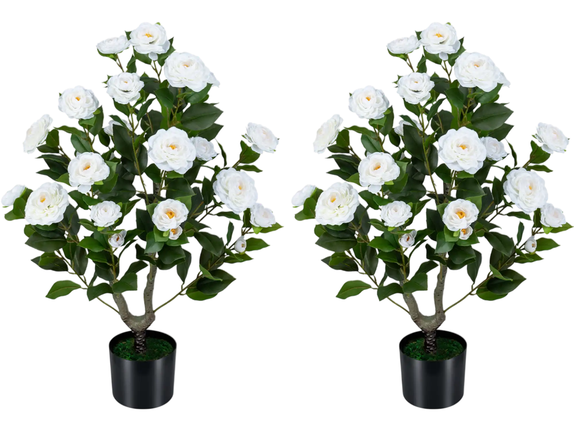 Costway 2-Pack Artificial Camellia Tree Faux Flower Plant Cement-Filled Pot 96346400 New