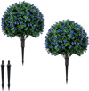 2 Pack Artificial Camellia Boxwood Topiary Ball Trees 27.5 Inches Faux Floral Shrubs