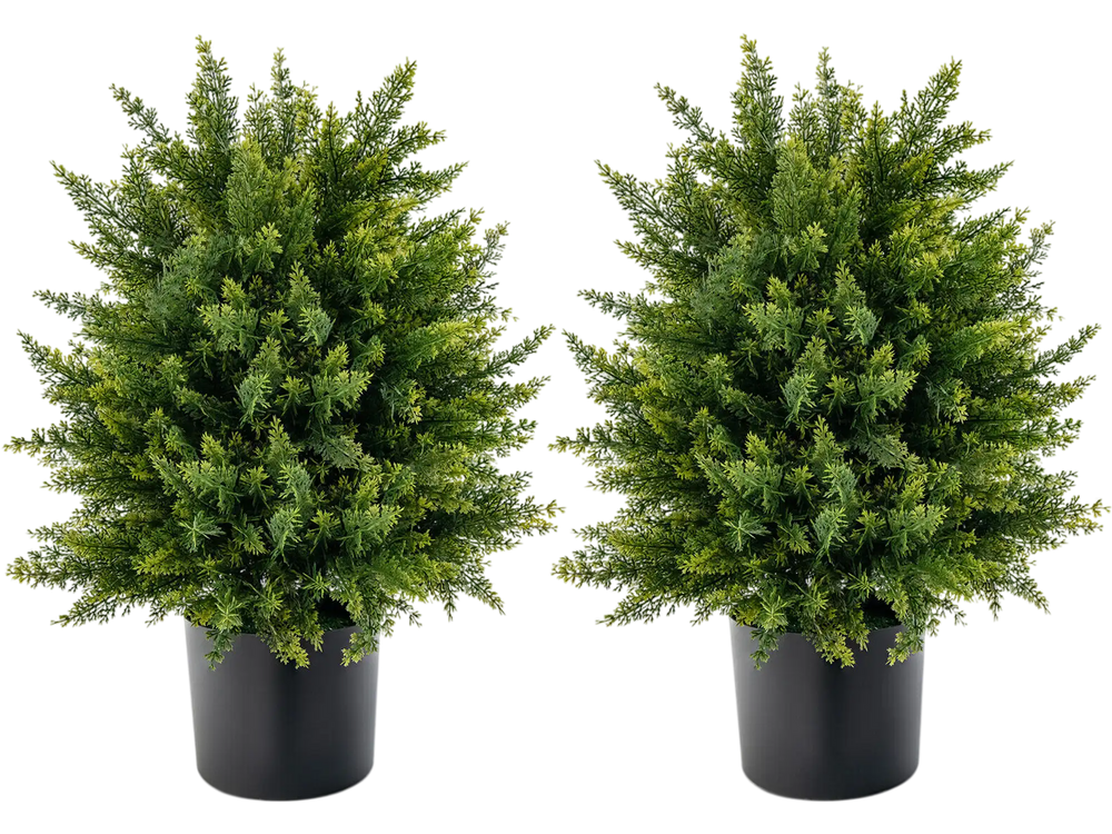 2-Pack Artificial Cedar Topiary Ball Tree with Cement Pot