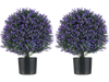 Two artificial lavender topiary ball trees in black pots, crafted from sun-proof PE material for vibrant, long-lasting.