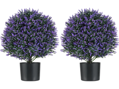 Costway 2 Pack Artificial Lavender Topiary Ball Tree Faux Shrub Bushes with Flowers 639214785 New