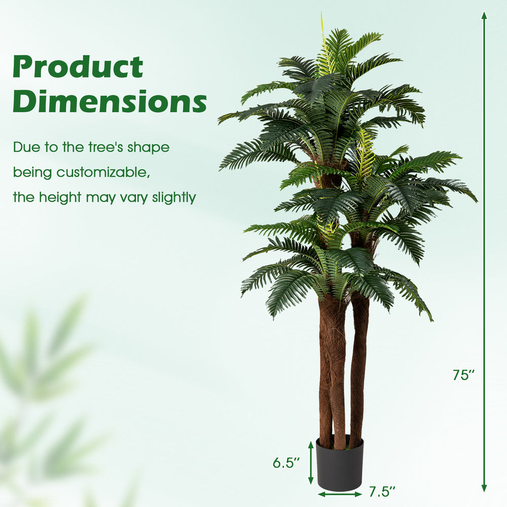 Adjustable 6.3 ft tall artificial palm tree with realistic leaves and fiber wrapped barks, perfect for indoor.