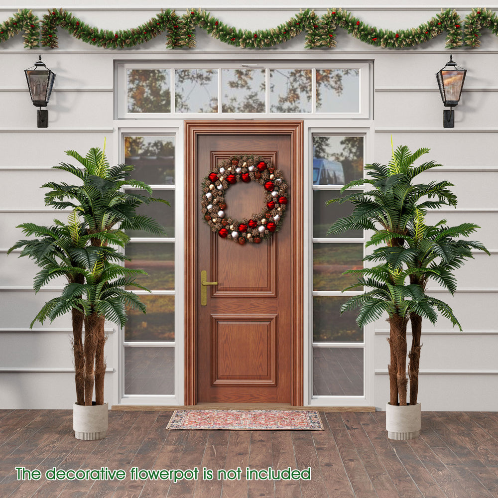 Two 6.3 ft tall artificial palm trees with adjustable leaves, perfect for indoor decoration or commercial use.