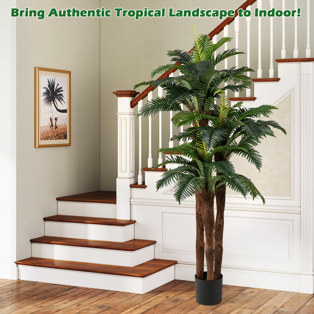 Single artificial palm tree standing 6.3 ft tall with a cement-filled base and lush, bendable leaves for indoor.