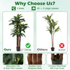 Artificial palm tree with adjustable leaves, 6.3 ft tall, featuring realistic fiber wrapped barks for indoor decoration.