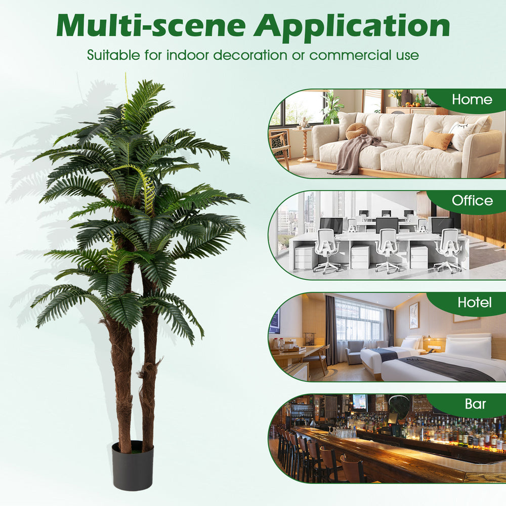 6.3 ft tall artificial palm tree with adjustable leaves, realistic fiber-wrapped bark, perfect for indoor decoration or.