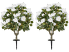 Two pack of artificial rose flower trees with 18 white flowers and sturdy spikes for indoor and outdoor decoration.