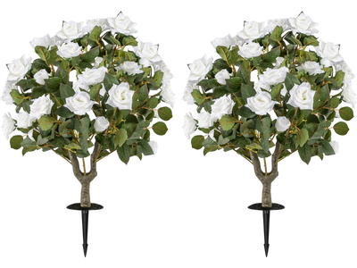 Costway 2 Pack Artificial Rose Flower Trees White 18 Flowers Spikes 23746555 New