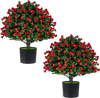 2 Pack Artificial Rose Topiary Ball Trees with PP Cement-Filled Flowerpot for Home