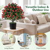 Artificial rose topiary ball tree in a cement-filled pot, featuring vibrant red roses and green leaves for versatile.
