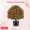 Artificial rose topiary ball tree in a black pot, featuring vibrant red flowers and green leaves, perfect for home.