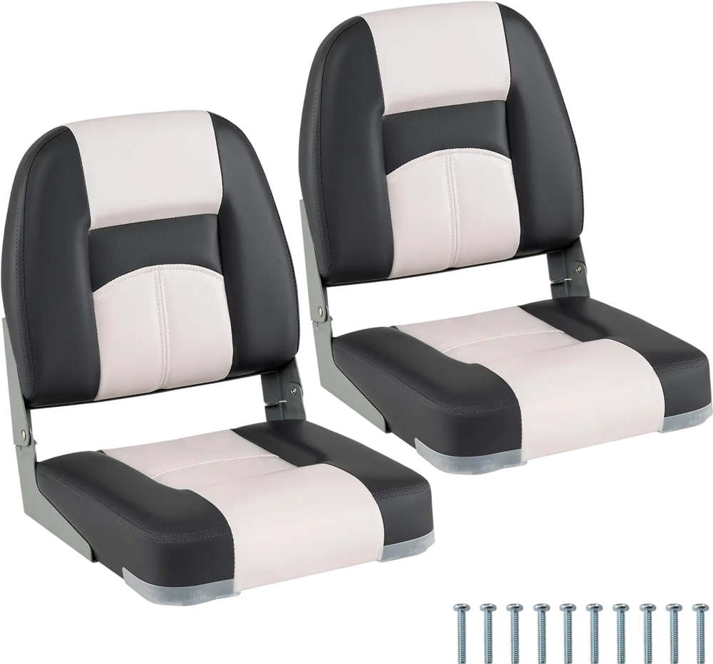 Gray 2-pack boat seats with thick sponge padding, waterproof PVC leather, and fixing bolts for easy installation.