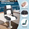 Ergonomically curved gray boat seat with thick sponge padding, waterproof PVC leather, ideal for comfortable boating.