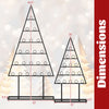 Dimensions of the 2 Pack Christmas Tree Photo Holder with 36 clips, showcasing a black metal frame for stability.