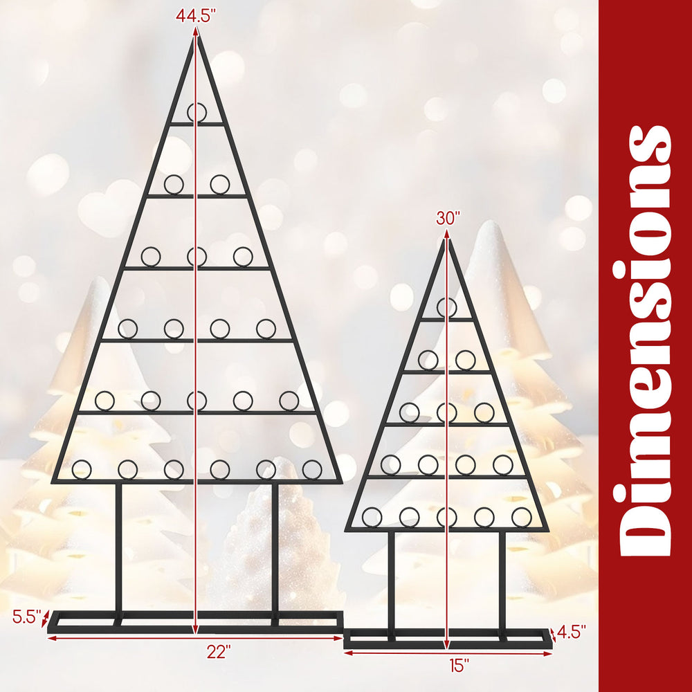 Dimensions of the 2 Pack Christmas Tree Photo Holder with 36 clips, showcasing a black metal frame for stability.