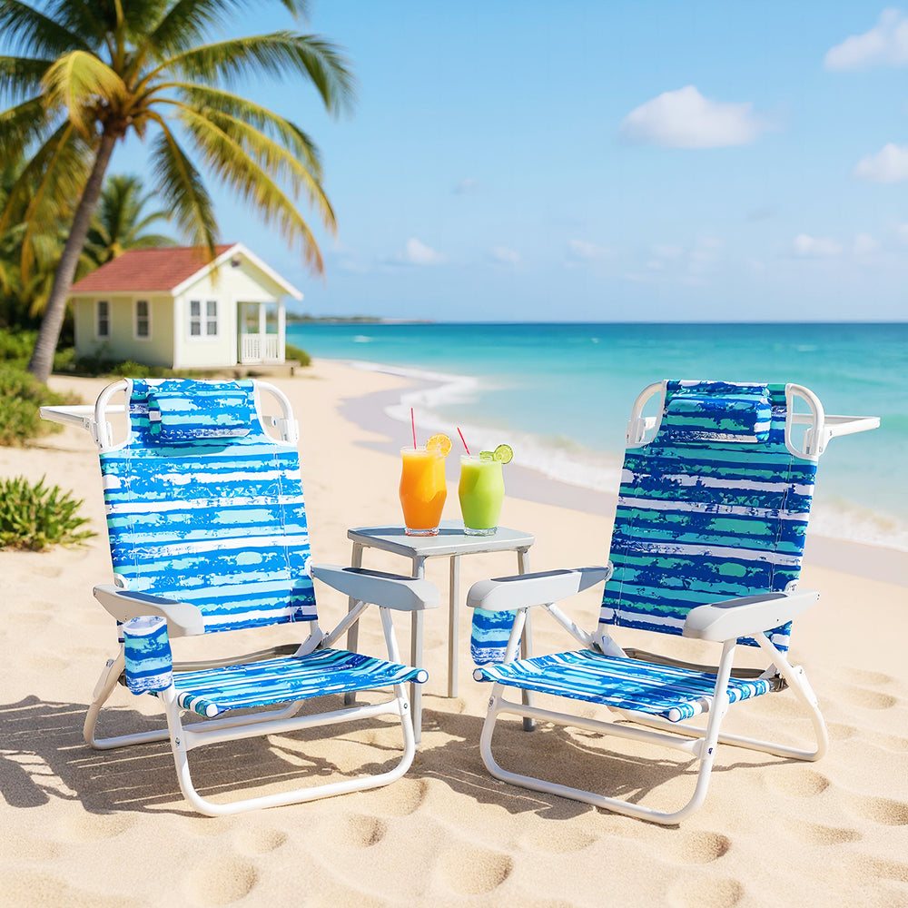 2 Pack Folding Beach Chair with Adjustable Positions and Head Pillow-Blue - Gallery View 1 of 10