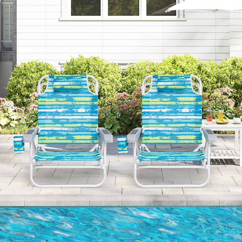 2 Pack Folding Beach Chair with Adjustable Positions and Head Pillow-Green - Gallery View 1 of 10