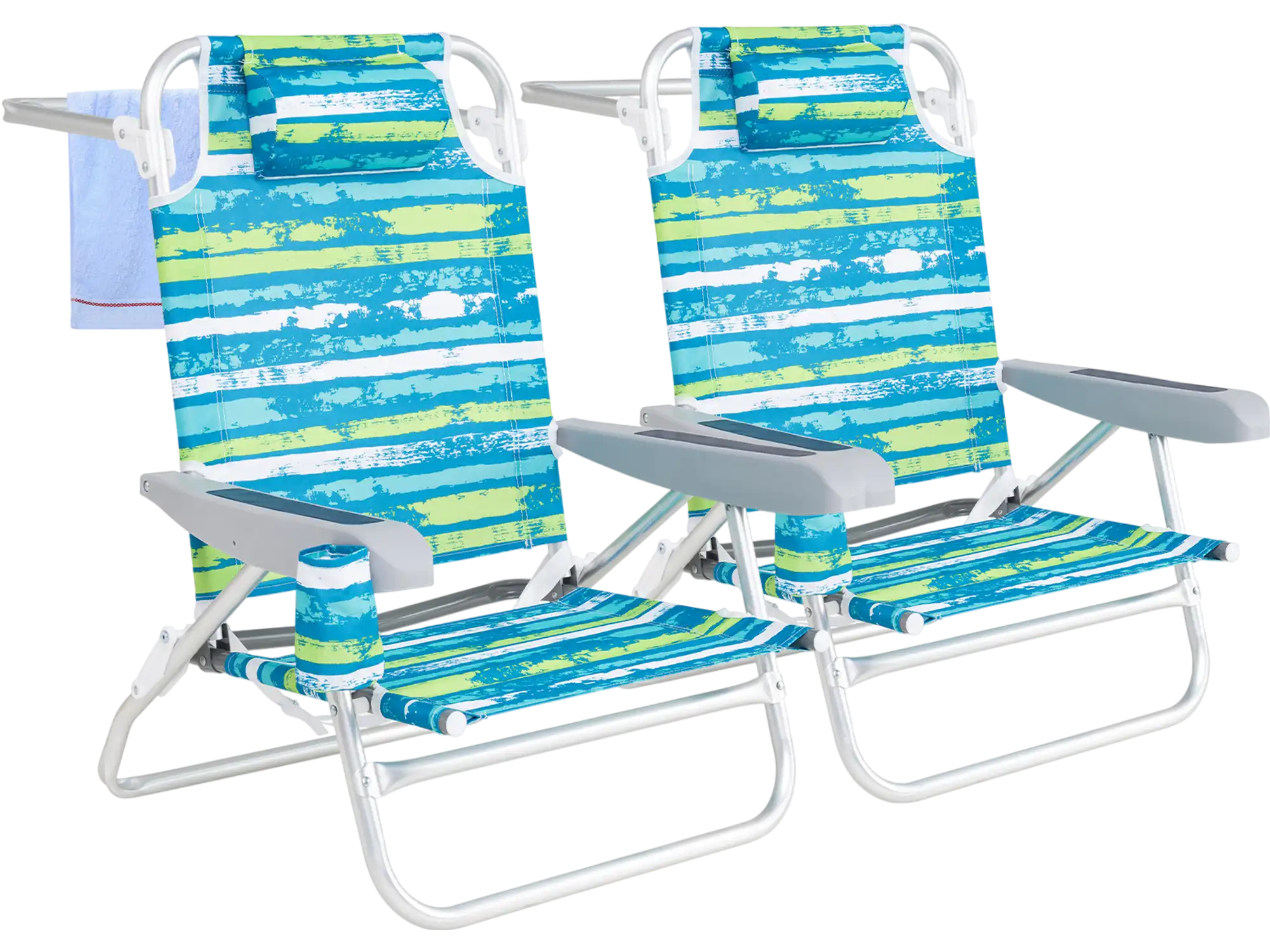 Costway 2 Pack Folding Beach Chair Adjustable Positions Head Pillow 72847957 New