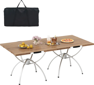 Costway 2 Pack Folding Camping Table Wood-Grain Tabletop 24593618 New