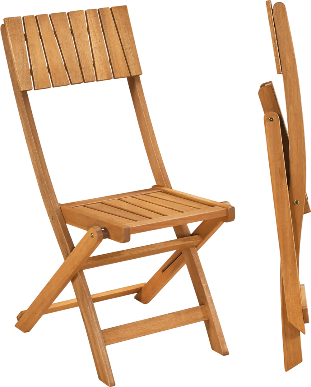 2 Pack Folding Chairs Sturdy Wood Dining Chairs with Slatted Backrest and Seat