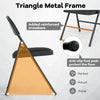 Triangle metal frame folding chair with reinforced crossbars, PVC leather, and anti-slip foot pads for stability.