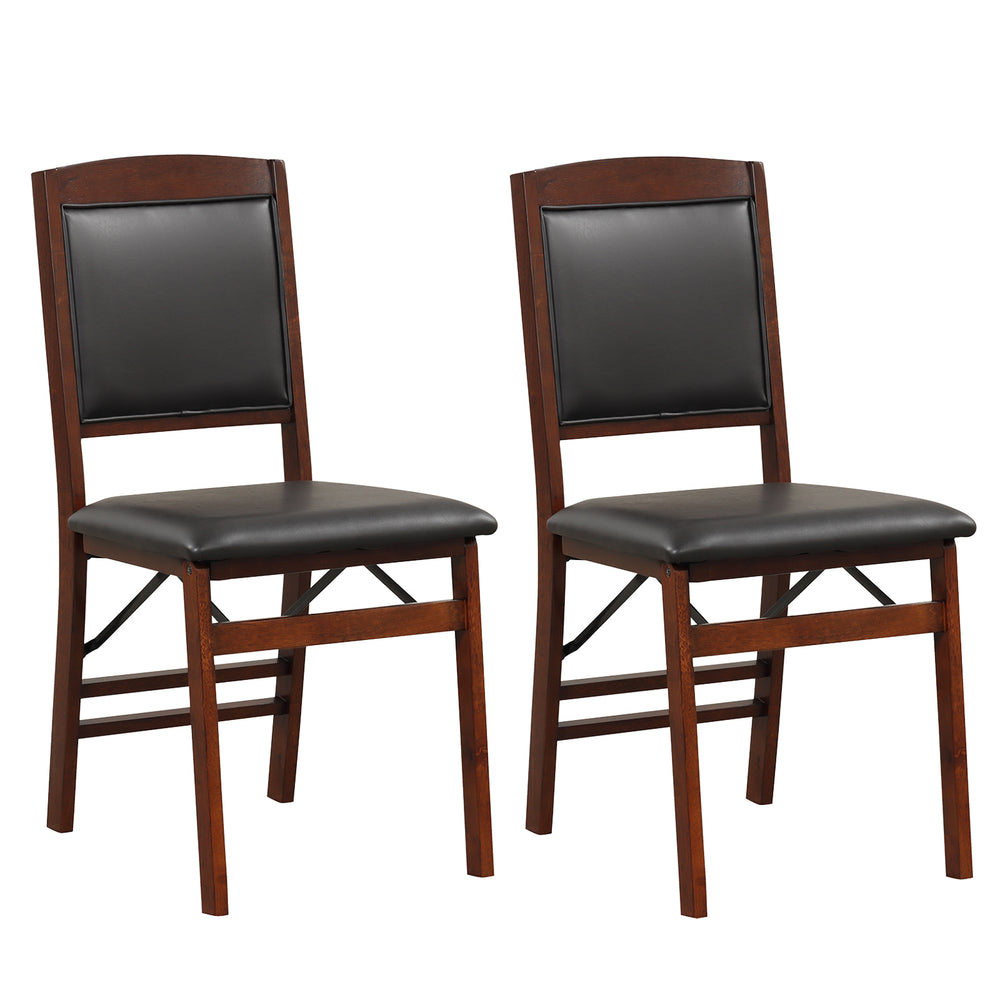 Set of 2 folding dining chairs with padded seat and high backrest in brown, featuring sturdy rubber wood construction.