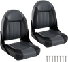 Folding high back boat chairs in black with sponge padding, ergonomic design, and fixing bolts for easy installation.
