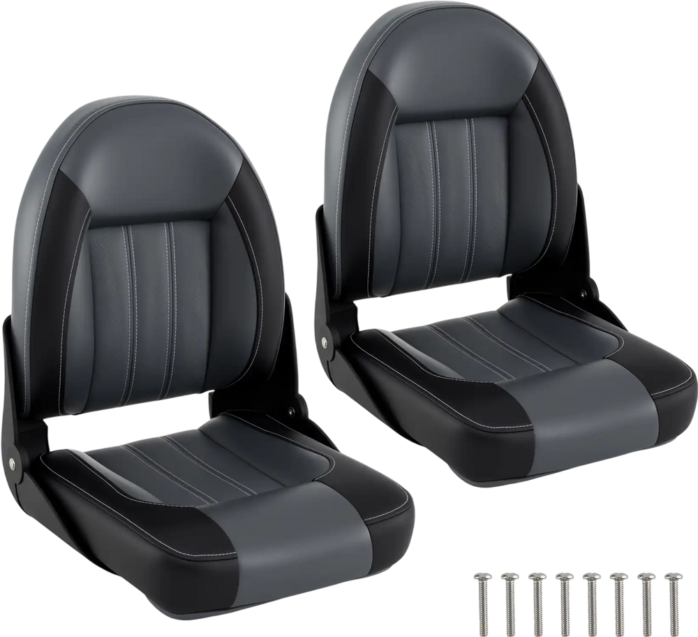 Folding high back boat chairs in black with sponge padding, ergonomic design, and fixing bolts for easy installation.