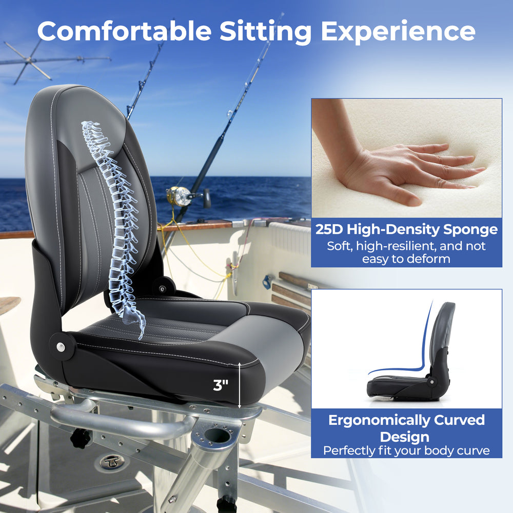High back boat chair with ergonomic design, 25D sponge padding, and waterproof PVC leather for comfortable seating.