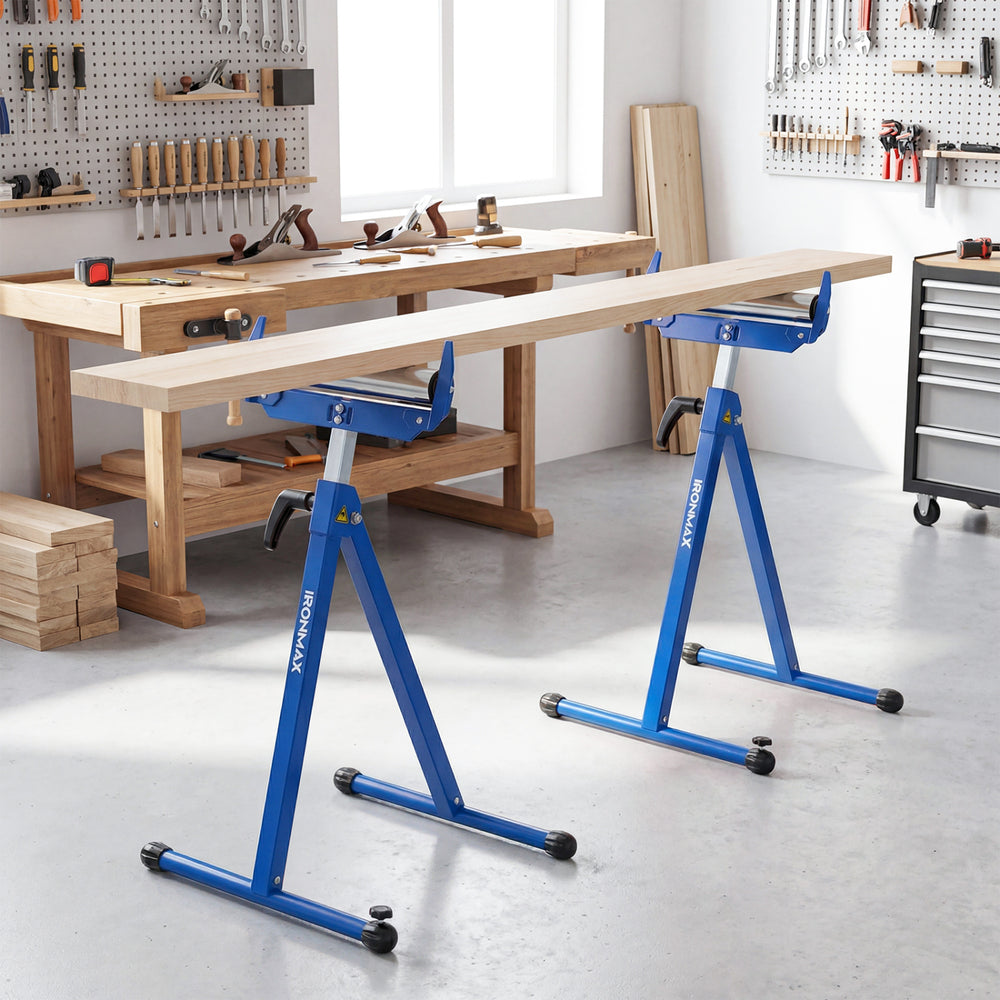 2-Pack Folding Roller Stands Portable Outfeed Supports with Adjustable Height-Blue - Gallery View 1 of 9