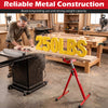 Folding roller stand with adjustable height, sturdy metal construction, supports 250 lbs for efficient lumber feeding.
