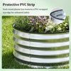 Round galvanized raised garden bed with PVC top edging, featuring a corrugated design for durability and safety.