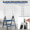 Heavy-duty metal folding saw horse with 6-level adjustable height and triangular side structures for enhanced stability.