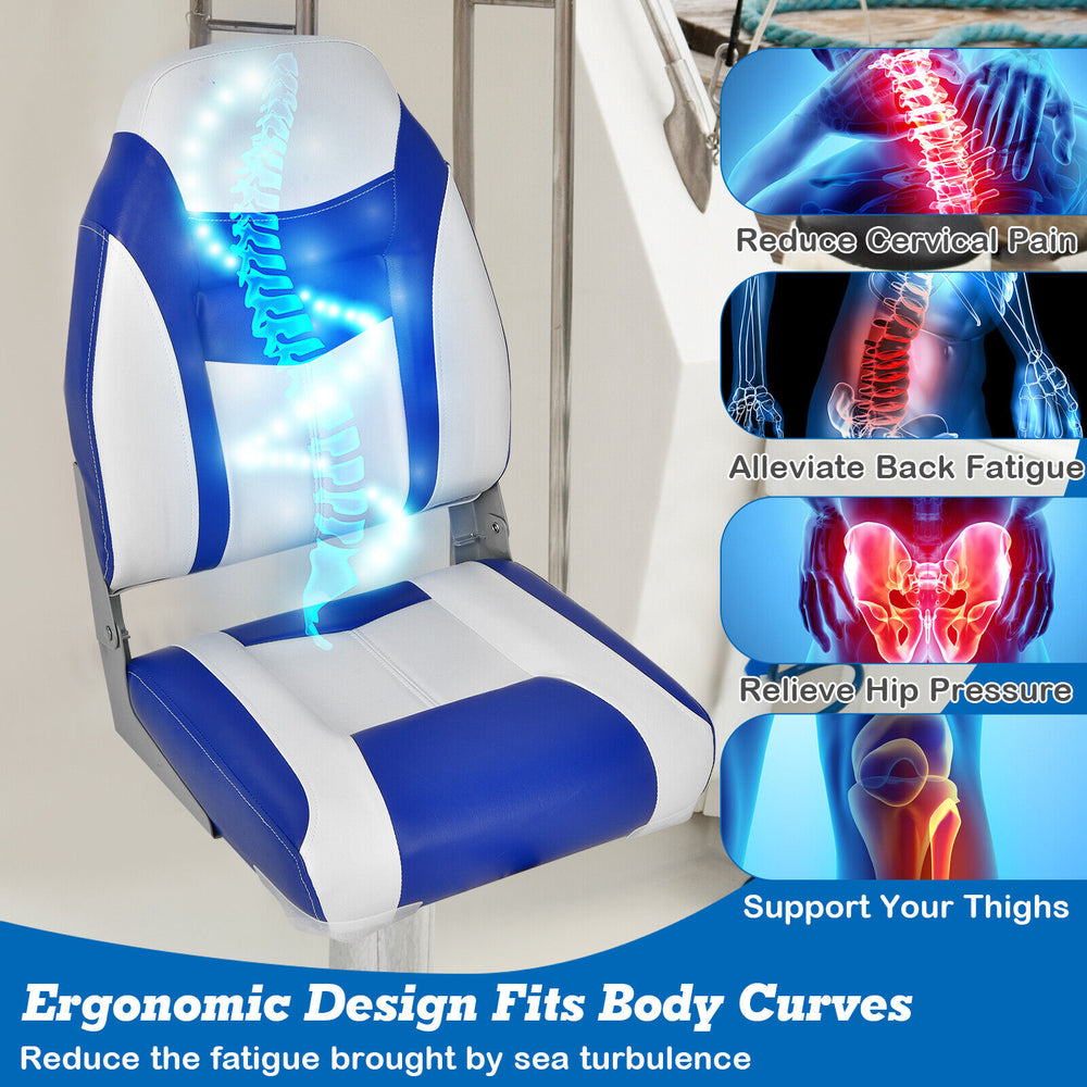 High back folding boat seat set in blue with sponge cushion, ergonomic design for comfort and support, ideal for.