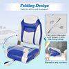 High back folding boat seat set in blue with sponge cushion, featuring a durable waterproof design for easy storage.