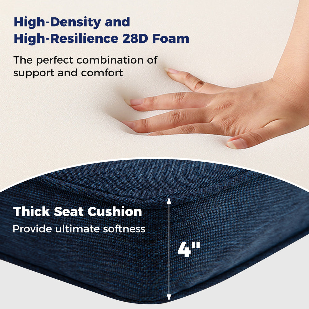 Thick 4" seat cushion from the 2-Pack Outdoor Patio Cushion Set, crafted with high-density 28D foam for ultimate.