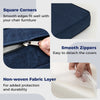 Close-up of the navy outdoor patio cushion set showcasing smooth zippers and square corners for a perfect fit.